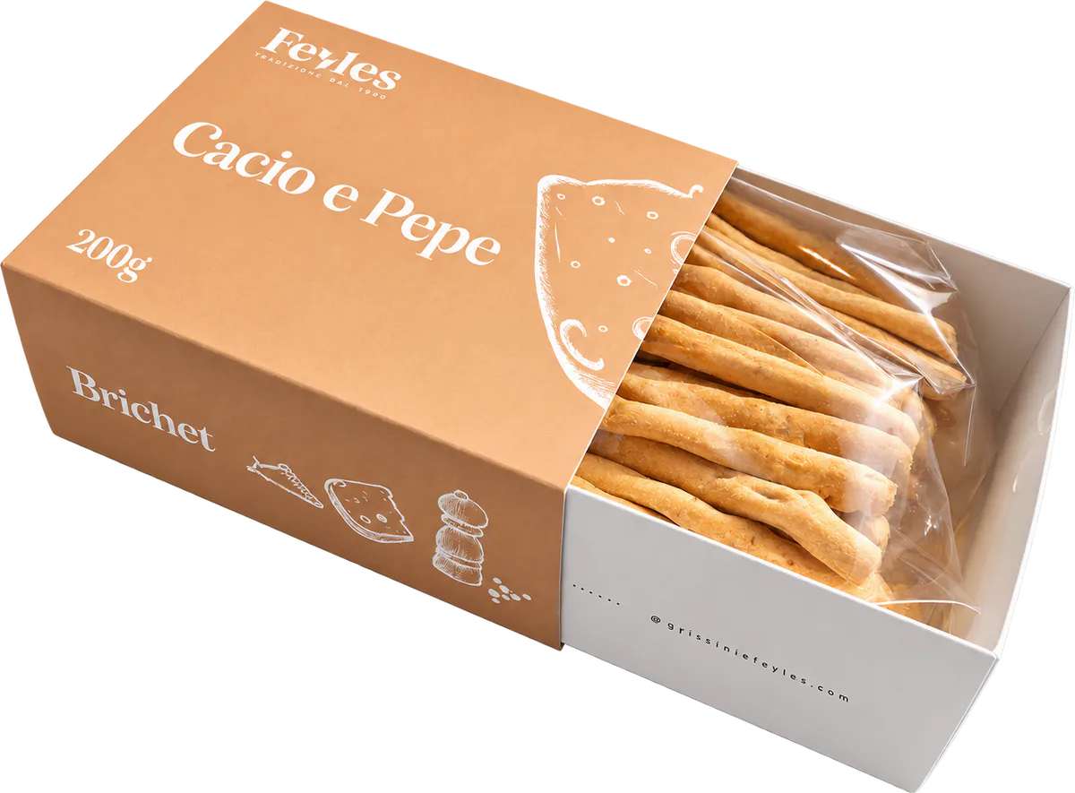 La confezione dei Brichet Cacio e Pepe Feyles