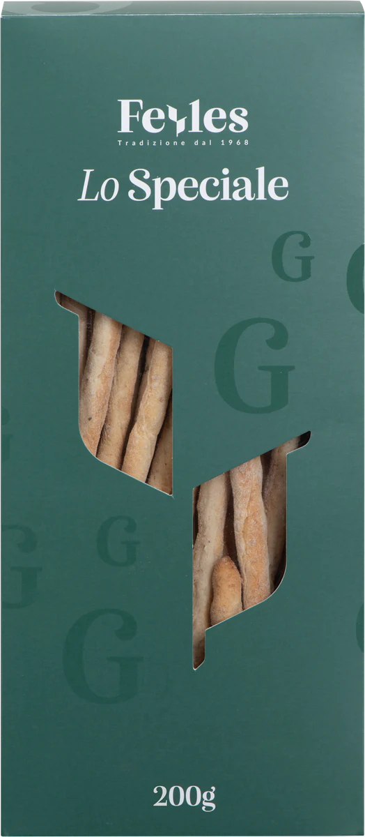 La confezione dei Grissini Nocciole Piemonte IGP Feyles